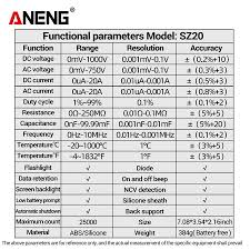 Aneng SZ20 Pro 25000 Counts Multimeter Smart Manual