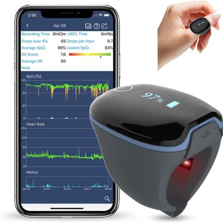 Wellue O2Ring Wearable Sleep Monitor - Bluetooth Tracker with Free APP & PC Report