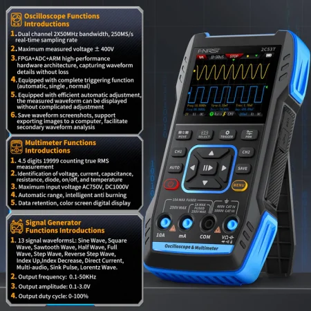 FNIRSI 2C53T Handheld 3in1 Oscilloscope Multimeter Signal Generator 1